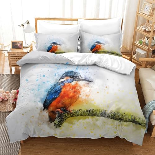 Housse de couette martin-pêcheur 3D microfibre lavable machine drap lit 260x220