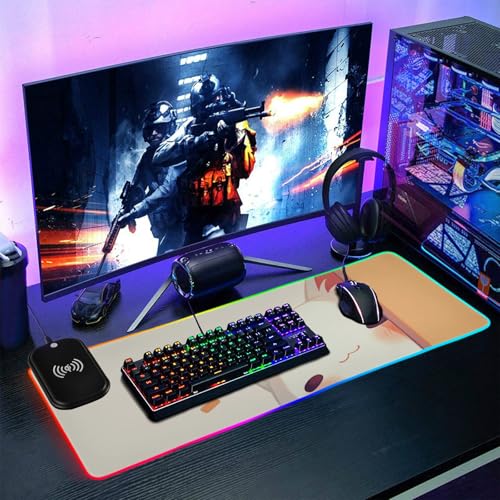 Tapis de souris lumineux grand format pour bureau cosy chat