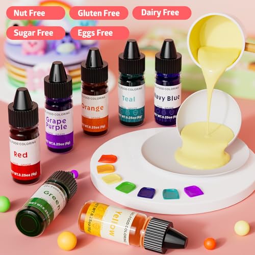 Image of Gel Food Coloring Rainbow Edible Food Dye Set for Baking Royal Icing Cookie Supplies Gluten Free 7x6g Food Grade Liquid Food Color Kit, 0.25 Fl. Oz /Bottles