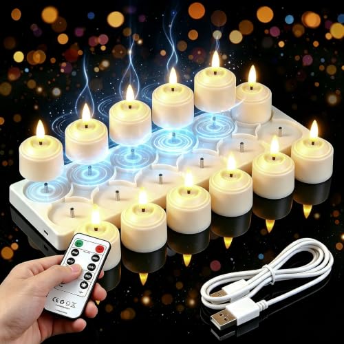 Image of Rechargeable Tea Lights Flameless Candles with Remote Timer & Charging Base, LED Tealight Candles Battery Operated USB Candles for Fall Wedding Christmas Halloween Table Centerpiece Reception, 12-Pack