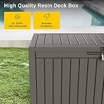 EAST OAK Boîte de rangement extérieure, 60 Gallon Deck Box à usage intérieur et extérieur, bac de rangement en résine imperméable pour coussins de patio, outils de jardinage, verrouillable, UV Résistant, Gris