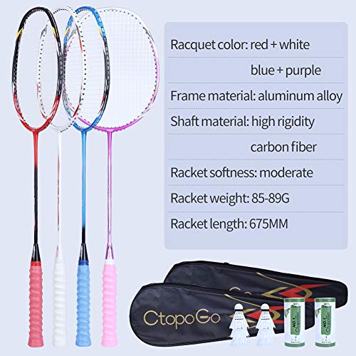 Badminton Rackets Set 4 Pack | Badminton Racket Set Includes 4 Rackets, 6 Nylon Shuttlecocks and 2 Badmintoon Carrying Bags (4 Colors)