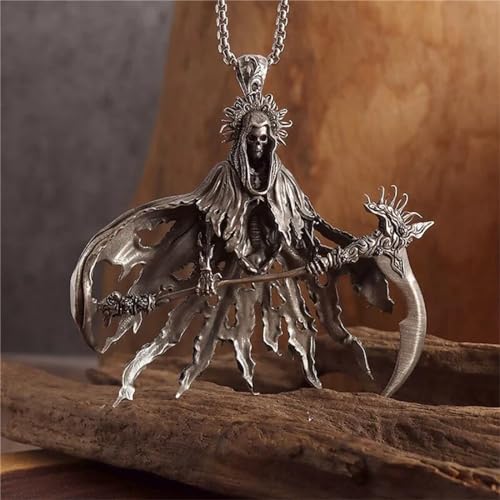 Grim Reaper Santa Muerte Necklace Stainless Steel Punk Gothic Skull Sickle Pendant Necklace for Women Men Halloween Jewelry Creativity Gift3