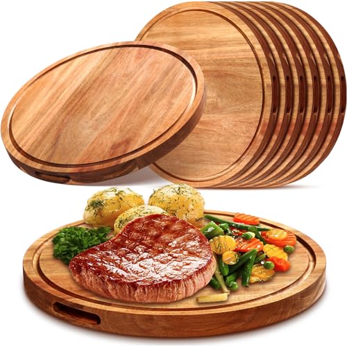 Nitial 6 Pack 15' Round X Large Thicken Round Wood Cutting Board 1.25' Thick with Juice Groove and Built in Handles Acacia Wooden Cutting Boards Cheese Charcuterie Wooden Board for Kitchen
