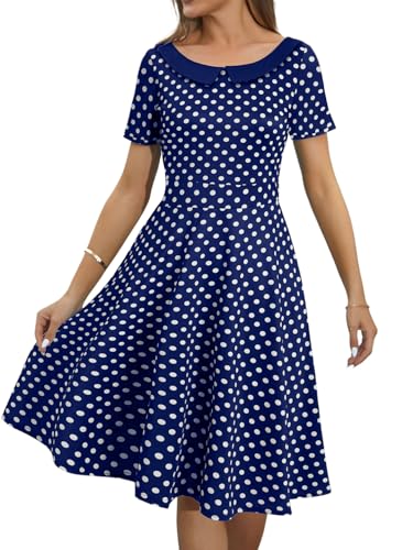 Image of Women's Elegant Vintage Dresses Knee Length Casual Floral Print Work Party Peter Pan Collar A-Line Dress with Pockets 978