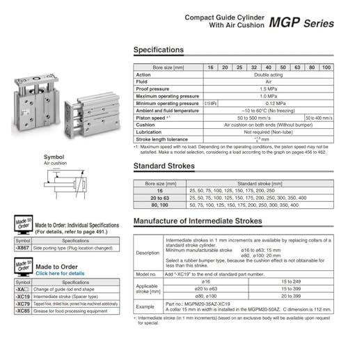 Cilindro neumático compacto MGPM20-40Z de tres ejes con guía estable D-M9BW 5
