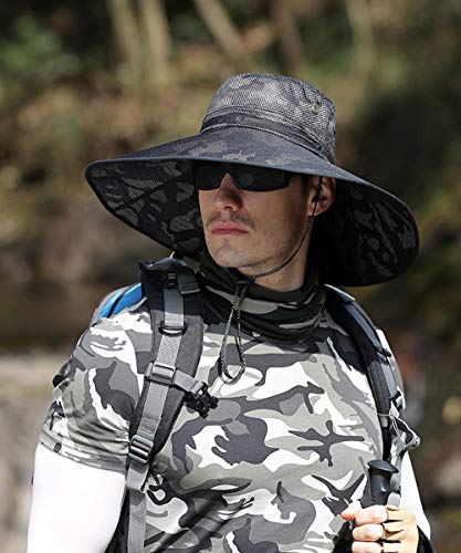 Image of HUAMULAN Wide Brim Sun Hats Men and Women Bucket Safari Fishing Hat for Hiking Garden Lawn Work Camping Outdoor