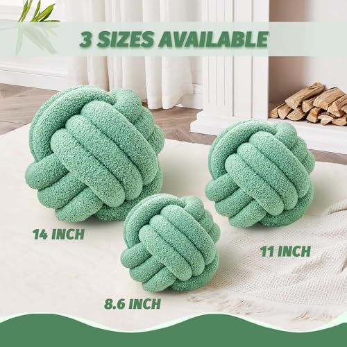 Image of Uvvyui Knot Pillow Ball, Soft Home Decorative Round Throw Pillow, Handmade Knotted Plush Pillow, Round Boucle Pillow Cushion (8.6 Inches Sage Green)