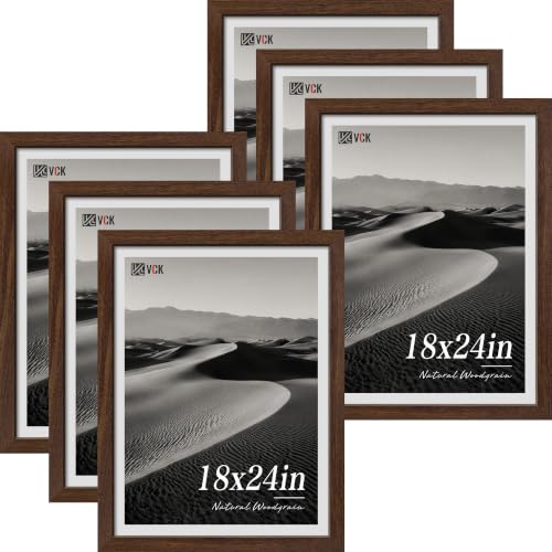 Image of VCK 18x24 Poster Frames Brown - Wide Border Wood Picture Frame, Multi-Directional Display Family Photos, Office Prints, Studio /Gallery Artwork, Woodgrain Series, Wall Hanging, Set of 6