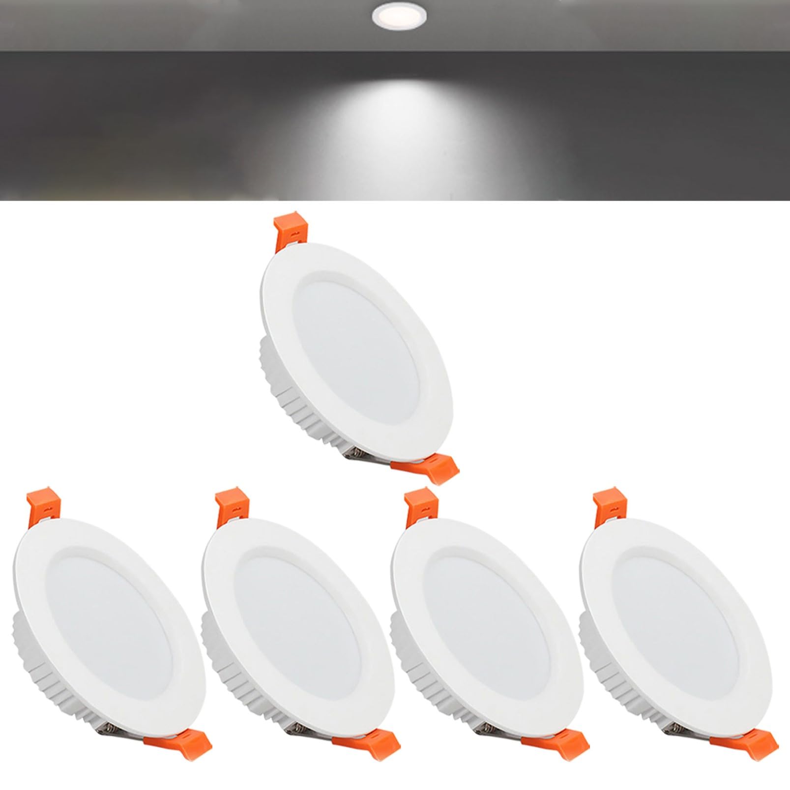 TTiiLoe 12W Round LED Recessed Ceiling Spotlights, 6000K Cold White Ultra Slim Panel Ceiling Light, Cut Φ110-130mm, AC110-240V Downlights for Hallway Stairwell Showroom, 5 Pack