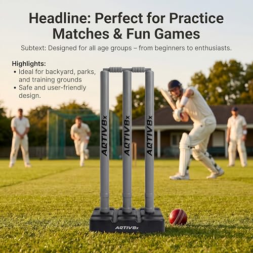 Image of Plastic Cricket Wicket Set Full Size with 1 Base, 2 Bails & 3 Wickets (Grey)