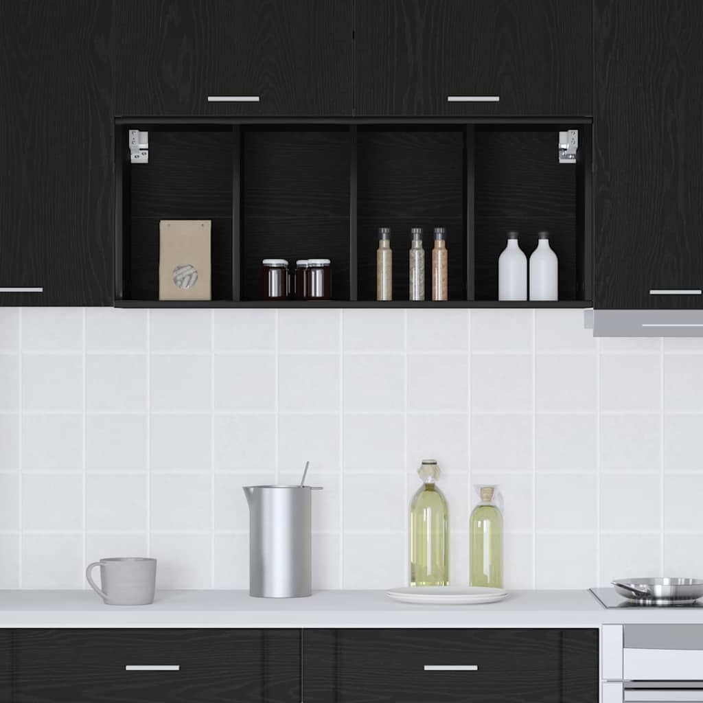 Hängeschrank Schwarz Eichen-Optik aus Holzwerkstoff 40 x 29,5 x 100 cm mit viel Stauraum, moderner Küchenschrank für Esszimmer, Vorratsschrank, Organizer und Aufbewahrung