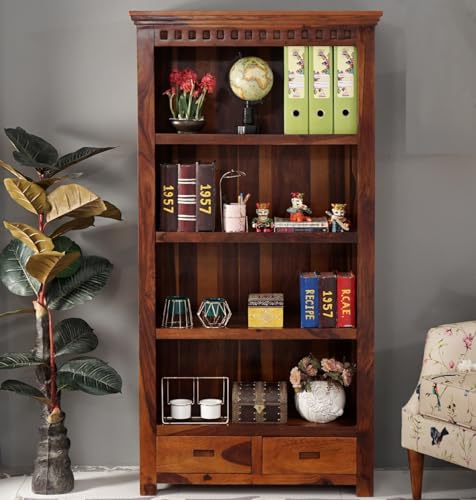 Image of NEW LOOK FURNITURE Sheesham Wood Bookcase | Solid Wood Book Shelf for Home Library | Wooden Book Cabinet for Home & Office Living Room (Large, BBslf-Honey7)
