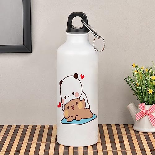 Image of Bubu Dudu Love Gift for Birthday /Anniversary Sipper Water Bottle 750 ML Aluminium with 320 ML Coffee Mug, Wooden Keychain Combo Pack MSK-V (Design-3)