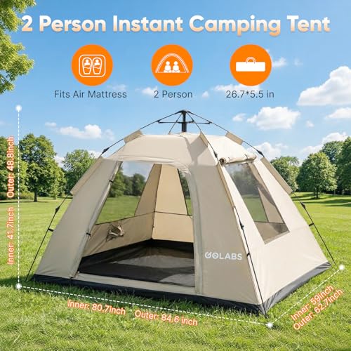image for Golabs CT3 2 Person Instant Camping Tent, 1-Minute Setup by Pre-Attach