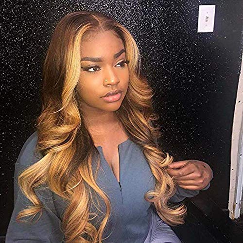 Ten Chopsticks Hair #4/27 Ombre Color Human Hair Wig Body Wave Glueless 13X6 Lace Frontal Wigs with Baby Hair Pre Plucked for Woman 150% Density Honey Blonde Human Hair Wig Loose Wave 16Inch