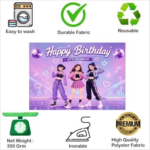 Image of Pop Theme Birthday Backdrop | Stage Performance Party Banner | Concert Style Photo Booth Background | Kids & Teens Birthday Decoration (Pack of 1, Multicolor, Size: 5x4 Feet)