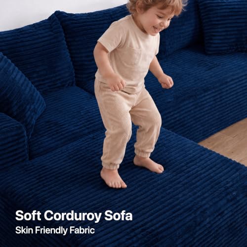Image of Claiks 104 inch Boneless Couch, Cloud Couch Sectional, Blue