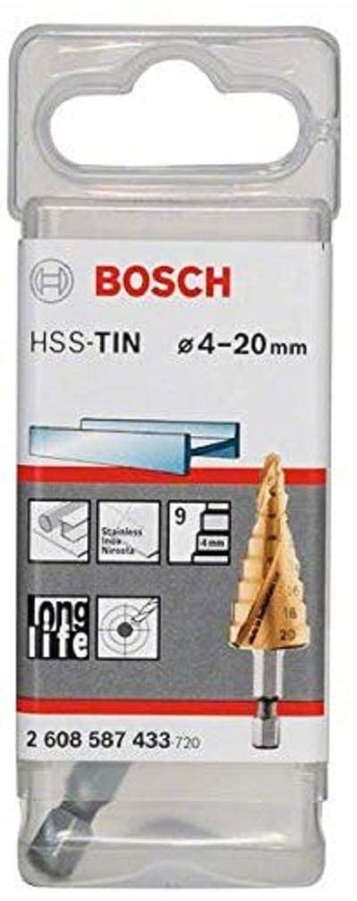 Bosch 2 608 587 433 - Brocas escalonadas HSS-TiN - 4-20 mm, 70,5 mm (pack de 1)