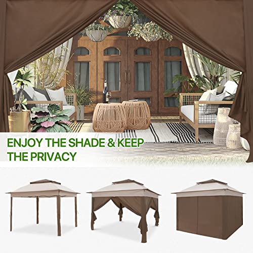 COOS BAY 11x11 Pop-up Instant Gazebo Tent with 4 Sidewalls Outdoor Canopy Shelter with Carry Bag, Stakes and Ropes, Beige