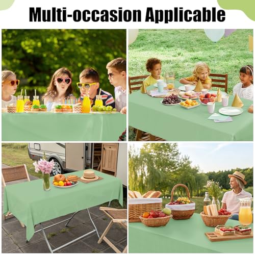 Image of Smiry Disposable Table Cloth 3 Pack, 84 Inch Round Waterproof Plastic Tablecloth, Decorative Round Table Covers for Party, Birthday, Picnic, Sage Green