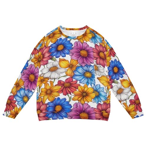 JUNZAN Florals Rose Daisy Dahlia White Kids Boys Hooded Sweatshirt Fleece Boys Sweat Shirt Sports 4T