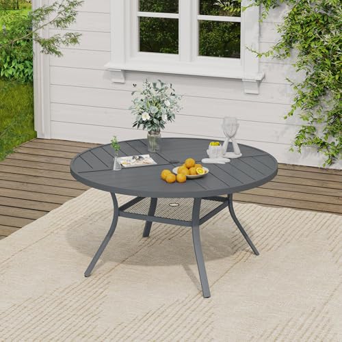 Image of VICLLAX 47.2 inch Round Outdoor Table, Patio Dining Table for 6 with Umbrella Hole for Garden Lawn Deck Backyard, Dark Grey