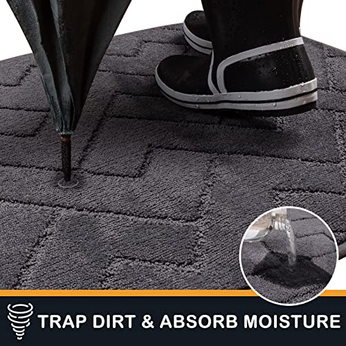 PURRUGS Dirt Trapping Door Mat 32" x 47", Non-Slip Machine Washable Entry Rug, Shoe Scraper, Dog Doormat, Super Absorbent Welcome Mat for Front & Back Door, Muddy Wet Shoes & Paws, Grey