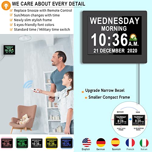【Upgraded】 19 Alarms Dementia Clock W/Remote Control, Custom Alarms,10 Auto-Dim Options, Non-Abbreviated Day Date Clock For Vision Impaired Elderly, Memory Loss Alzheimers (8 Inch) #TOP2