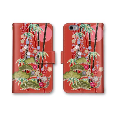 【ノーブランド品】 ARROWS M03 用 FARM061 対応 スマホケース 手帳型 和柄 花 お洒落 和風 笹 レッド 赤 2番 スマホカバー ARROWS M03 対応 ケース