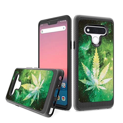 OYU Case Compatible with LG Reflect [Carbon Fiber Girly Men Style Slim Strong Protector Hybrid Layer Designer Black Case Phone Cover] for LG Reflect All Phone Carriers (Space Leaf Green)