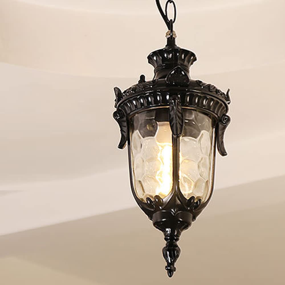 Mengjay Ceiling Mounted Pendant Light Black die-cast Aluminium E27Chain Adjustable Outdoor Waterproof Pendant Light Globe Pendant Lantern Boulepavillon Mediterranean Villa (Style: Black)