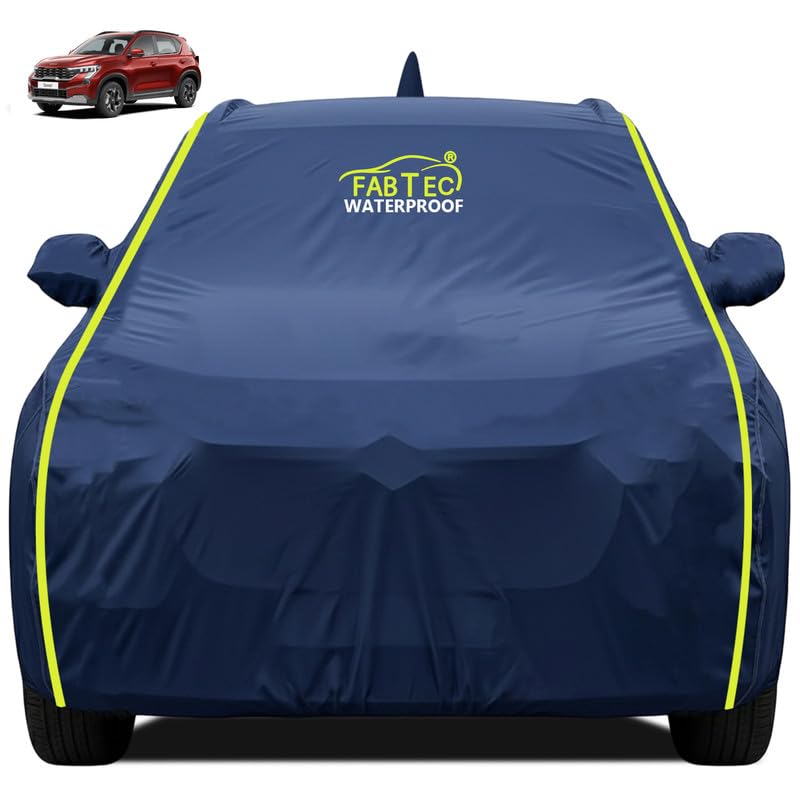 Image of FABTEC Premium Waterproof Car Body Cover for Kia Sonet All Weather Protection Car Cover Scratch Proof with Mirror Pocket (Navy Blue)