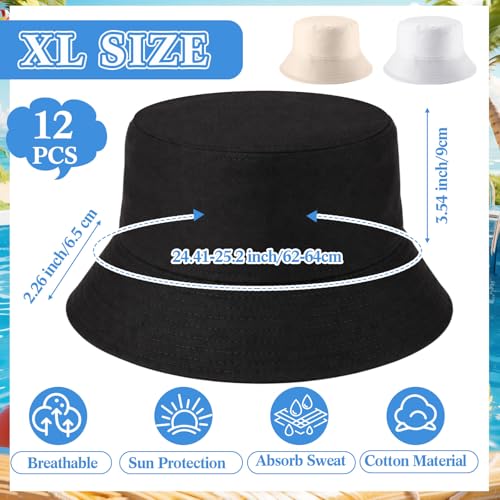 Image of 36 /24 /12 Pcs Bucket Hats for Men Women Bulk Cotton Fishing Cap UV Protection Beach Foldable Solid Color Sun Cap