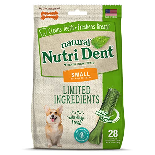Image of Nylabone Nutri Dent Dog Dental Chews - Natural Dog Teeth Cleaning & Breath Freshener - Dental Treats for Dogs - Fresh Breath Flavor, Small (28 Count)
