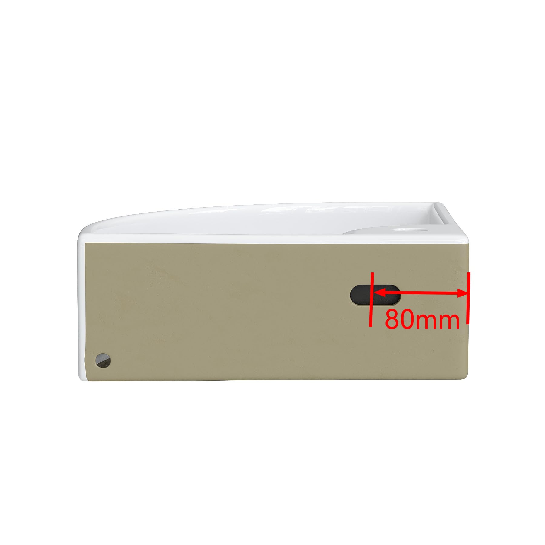 Lavabo esquinero pequeño de cerámica, 460 x 330 mm, blanco, pequeño lavabo para invitados y baños pequeños, montaje en pared o sobre encimera con orificio para grifo y rebosadero, diseño moderno de
