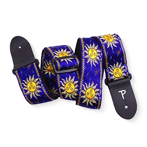 Alternative view of Perris Leather Guitar Strap - Sunshine Motif Jacquard Ribbon Guitar Strap, with Leather Ends - Electric/Acoustic/Bass Guitar Strap - Adjustable Strap From 39″ to 58″ - Blue