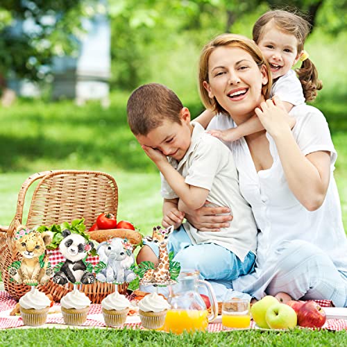 48Pcs Jungle Safari Animal Cupcake Toppers Wild One Animal Birthday Cake Toppers Jungle Party Decoration For Safari Animal Theme Birthday Party Baby Shower Supplies #TOP6