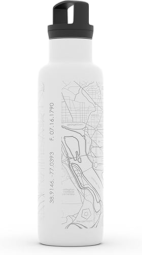 Miniatura 2 de Well Told Botella de agua aislada con mapa de Washington DC grabado, botella de acero inoxidable grabada (21 onzas, blanco) botella aislada de mapa