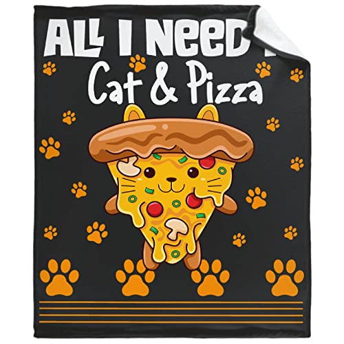 caimizogojocrz All I Need is Cat & Pizza Flannel Fleece Throw Blankets, Super Soft Cozy Lightweight Swaddle Blanket for Couch Chair Bed Sofa Office Teen or Nap Size 50"x60" M
