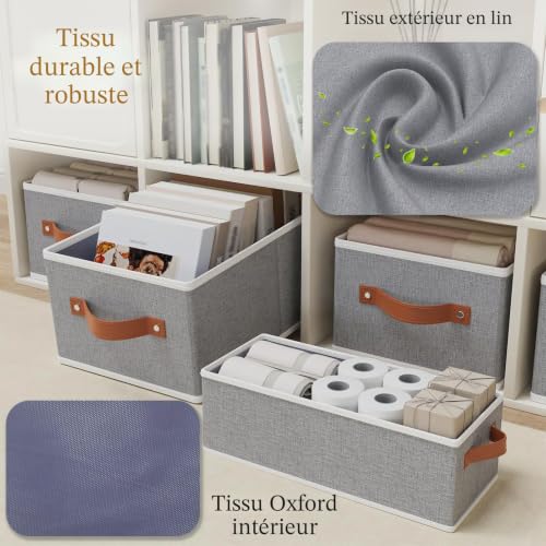 Boîtes de rangement pour armoire encombrée, solution paniers pliables gris - 6