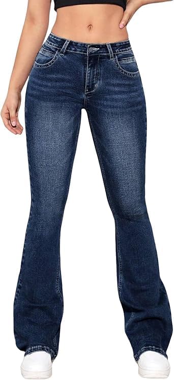 Women's Flare Bell Bottom Jeans Mid Rise Wide Leg Bootcut Jeans Stretchy Denim Pants