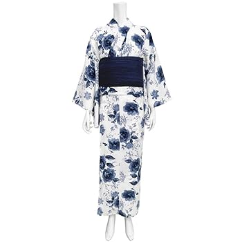 Amazon.co.jp: 水彩フラワー浴衣セット ブルーゆかた 兵児帯