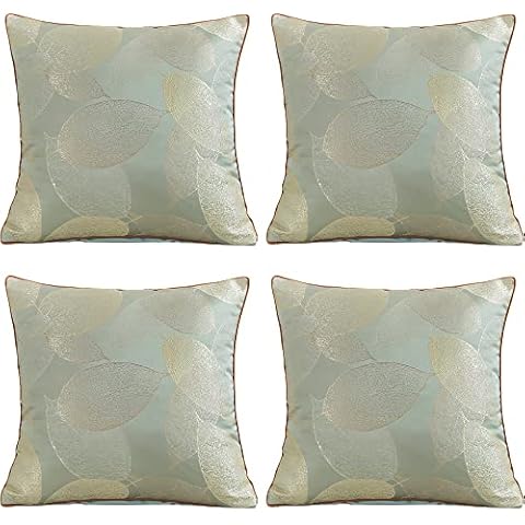 Tennove Cushion Cover Set of 4 Luxury Jacquard Polyester 45 x 45cm Pillow Covers with Leaves Decorative Throw Pillow Case Square Cushion Cases Pillow Protector Shell for Home Sofa Couch Cover