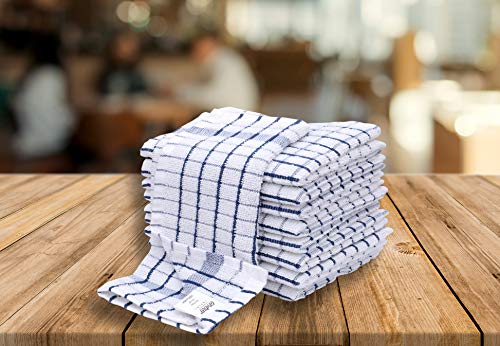 Amour Infini Grid Terry Dish Cloth | Set Of 8 | 12 X 12 Inches | Low Lint, Super Soft And Absorbent |100% Cotton Dish Rags | Perfect For Household And Commercial Uses | Blue #TOP3