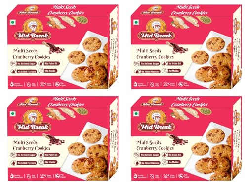 Image of Midbreak Premium Millet Biscuits 200g | Multi Seeds Cranberry Oats Cookies | Gluten-Free No Refined Sugar | Sorghum, Almond & Oats Flour Healthy Snack- Pack of 4