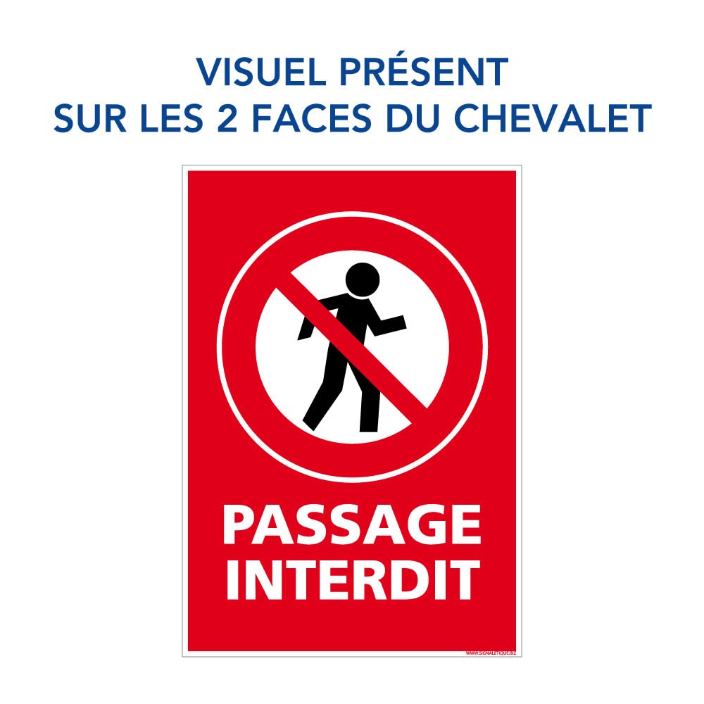 Chevalet de signalisation d'INTERDICTION. Chevalet rouge. Chevalet de signalisation pour la signalisation temporaire -