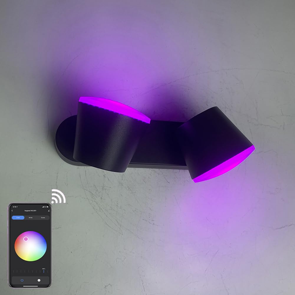 Smart Außenlampe 360 ° Drehbar 2 Flamme LED Wandleuchte RGB Dimmbare Außen Innen Wandlampe IP65 Wasserdichtes Außenleuchte, Wandbeleuchtung steuerbar via App Lampe Wand für Indoor Outdoor Garten