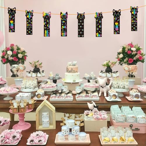 CY2SIDE Kratz-Lesezeichen mit Katze, Tiere, Bastelset für Kinder, DIY-Katze, Regenbogenfarben, Papierkarten, Geburtstagsdekorationen, niedliches Katzenspielzeug, magisches Kunstprojekt, Partyzubehör