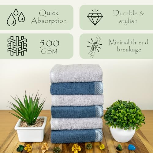 Image of RANGOLI 100% Bamboo Face Towel Set of 6, 500 GSM, Quick Dry Towels for Face, Gym, Travel, Ultra Soft Highly Absorbent, 30Cm X 30Cm, Grey & Blue